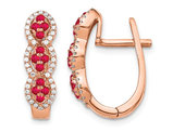 3/10 Carat (ctw) Natural Ruby and Diamond 1/4 Carat (ctw) Hoop Earrings in 14K Rose Pink Gold